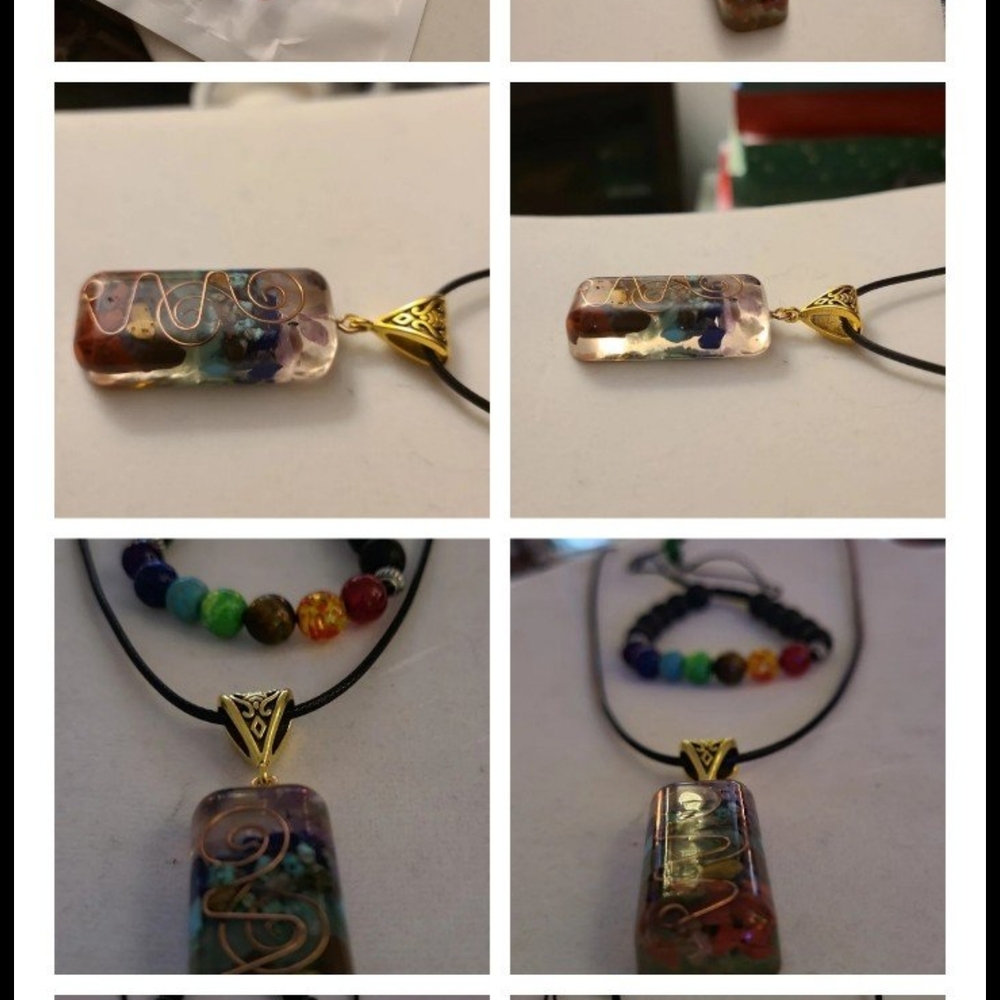 Handmade Multicolor Resin Pendant Necklace with Gold Accent